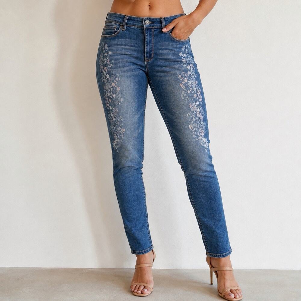 Vintage America Blues Jeans Womens 10 Blue Boho Skinny Ankle Printed Floral Y2K